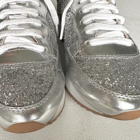 Kate Spade Felicia Glitter Sneakers Womens 5 Silver Leather - Picture 3 of 16